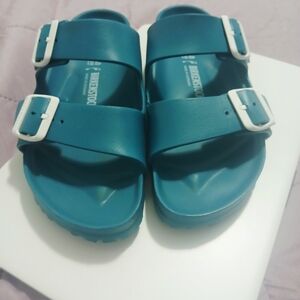 Birkenstock Teal Sandals with White Buckles